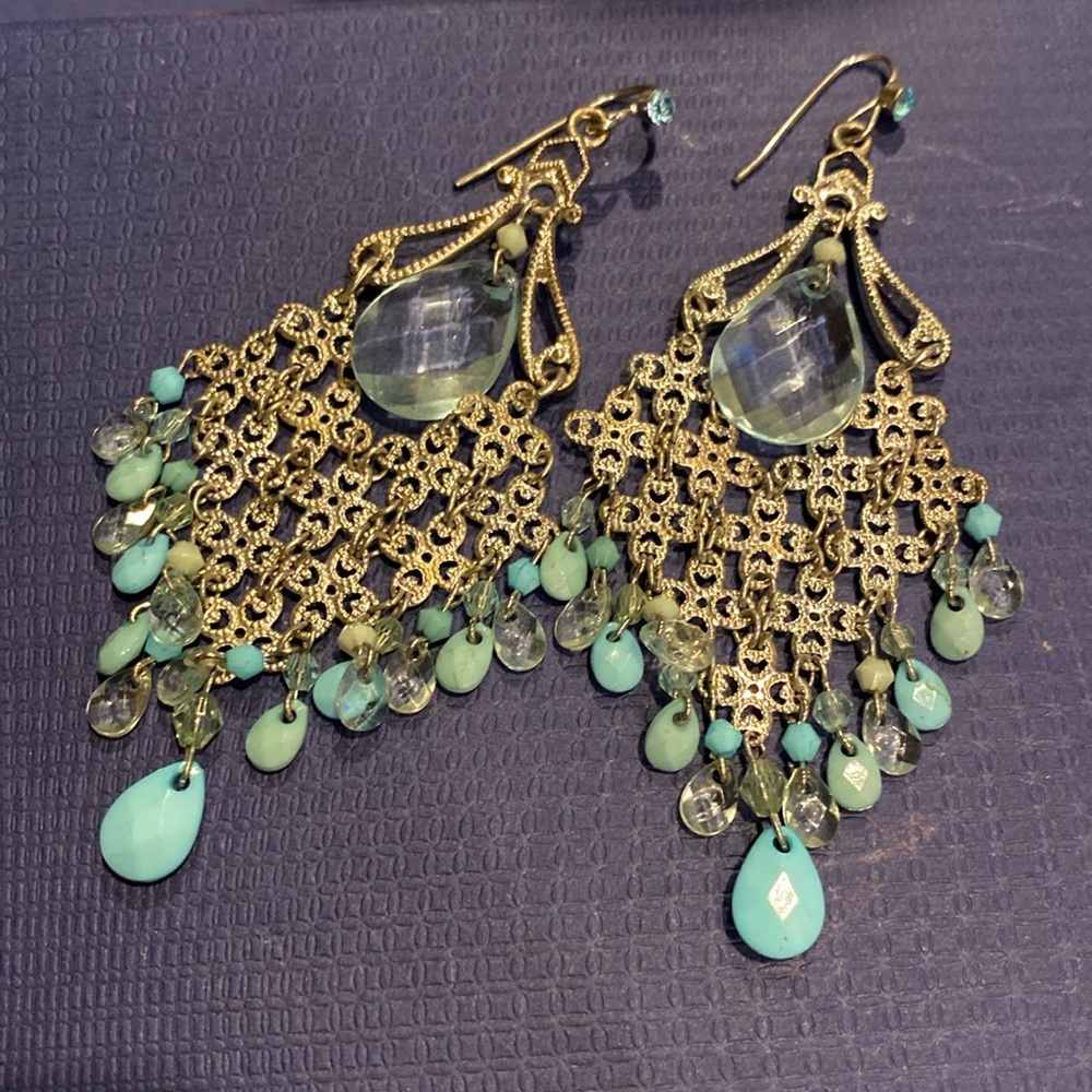 Designer Original Silver Blue Turquoise Color Dangling Earrings Never Used